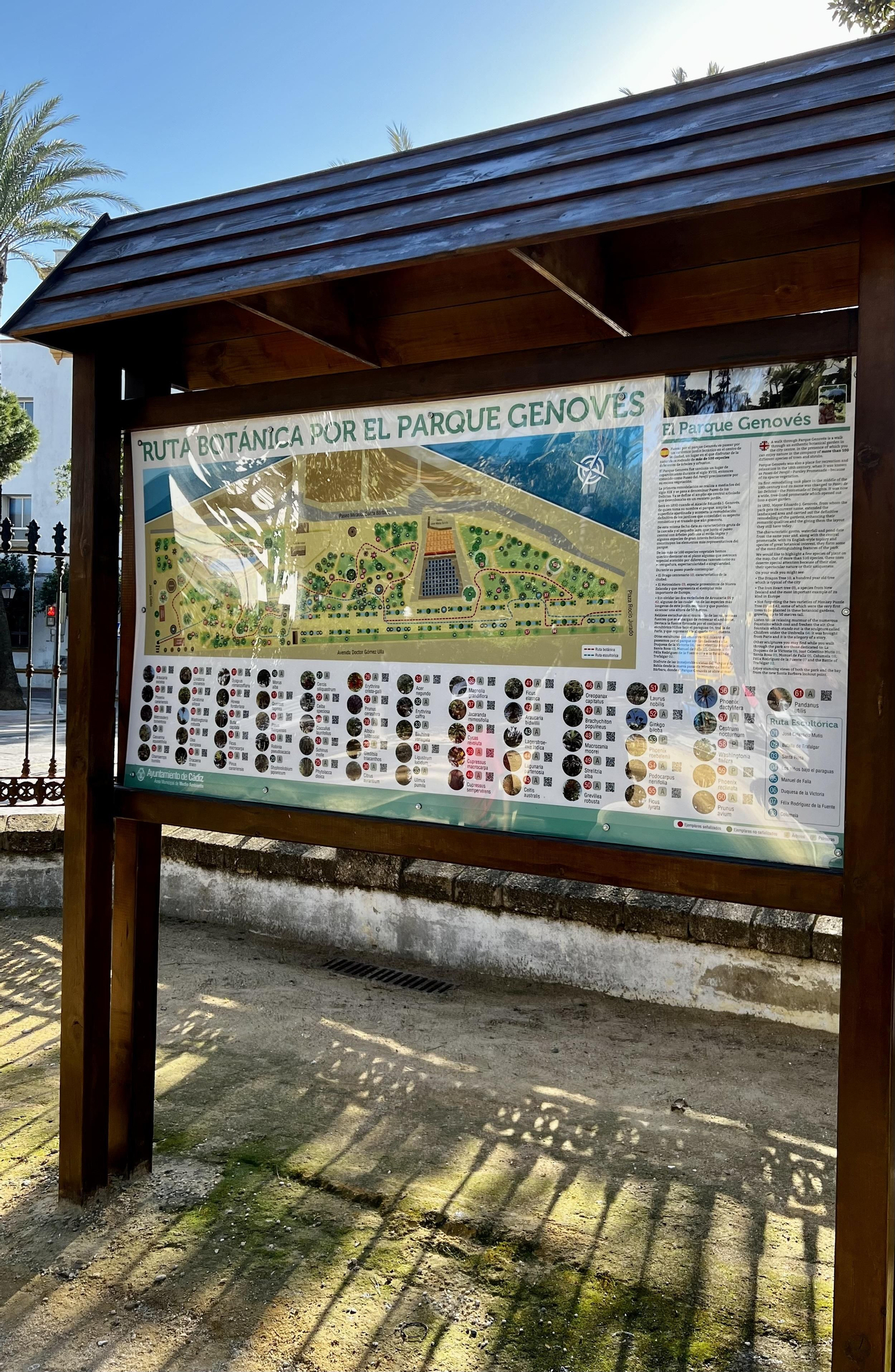 La nueva cartelería botánica del Parque Genovés de Cádiz.