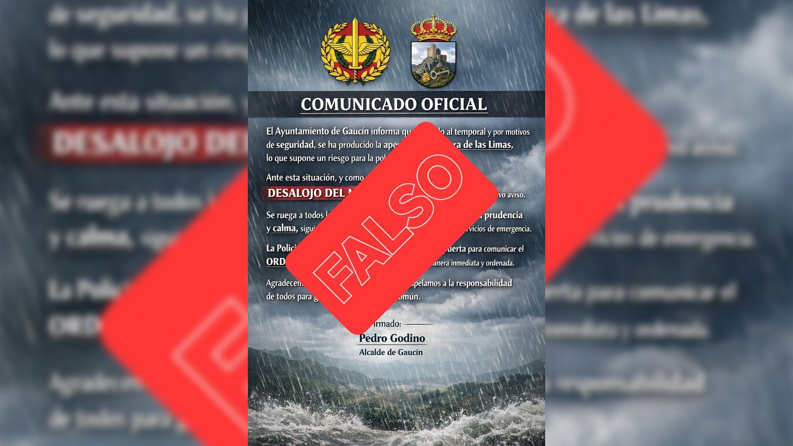 Imagen compartida por Pedro Godino en redes sociales indicando el bulo.