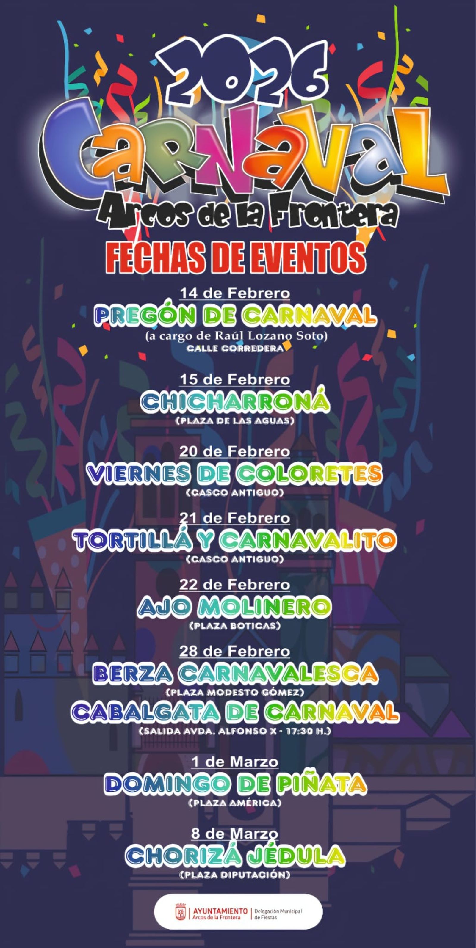 Programación del Carnaval de Arcos 2026.