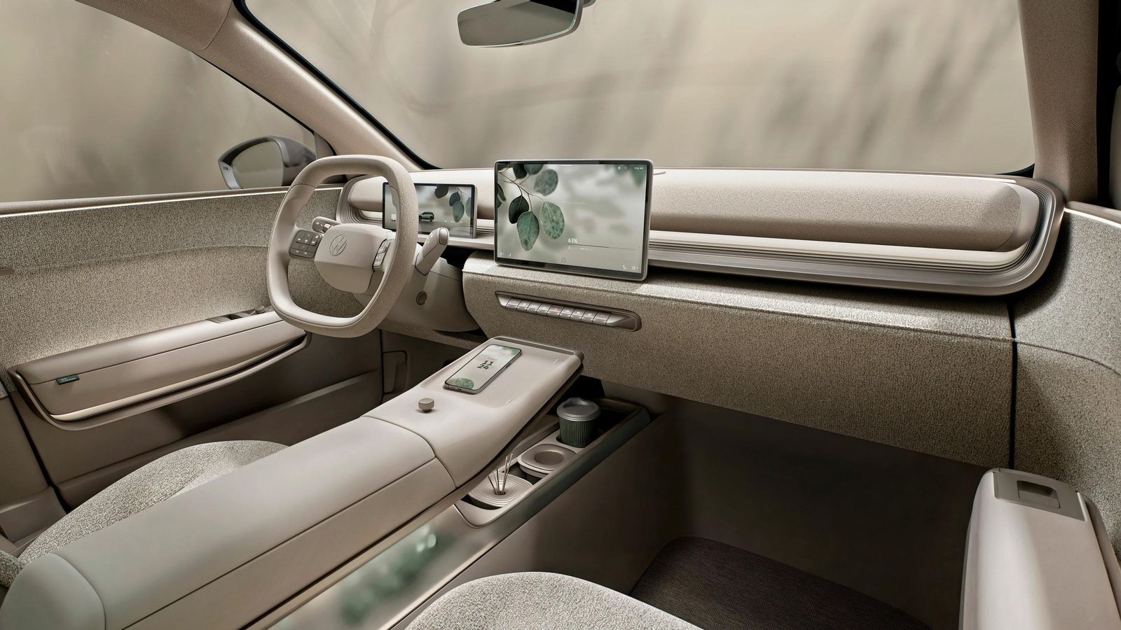 El propósito de Volkswagen es llevar a la producción un habitáculo acogedor, de ahí el empleo de tejidos en paneles de puertas o salpicadero.