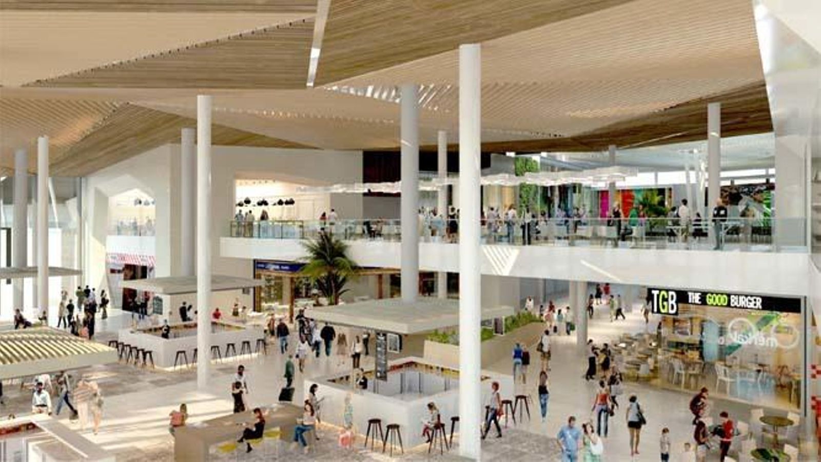 Recreación virtual del interior del centro comercial y de ocio de Palmas Altas.