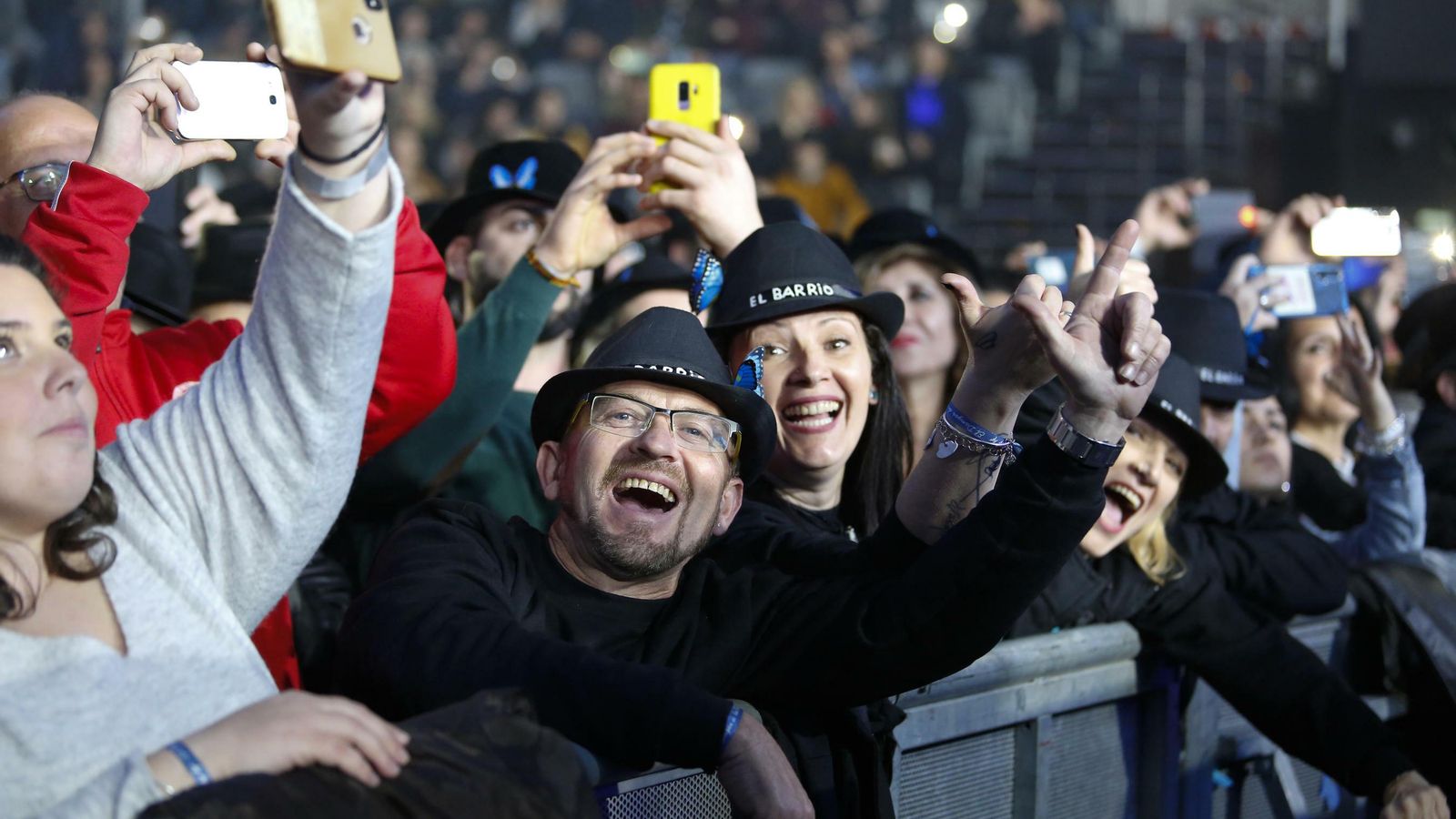 Una pareja de 'barrieros' sonríen durante el concierto en el Palacio de Deportes.