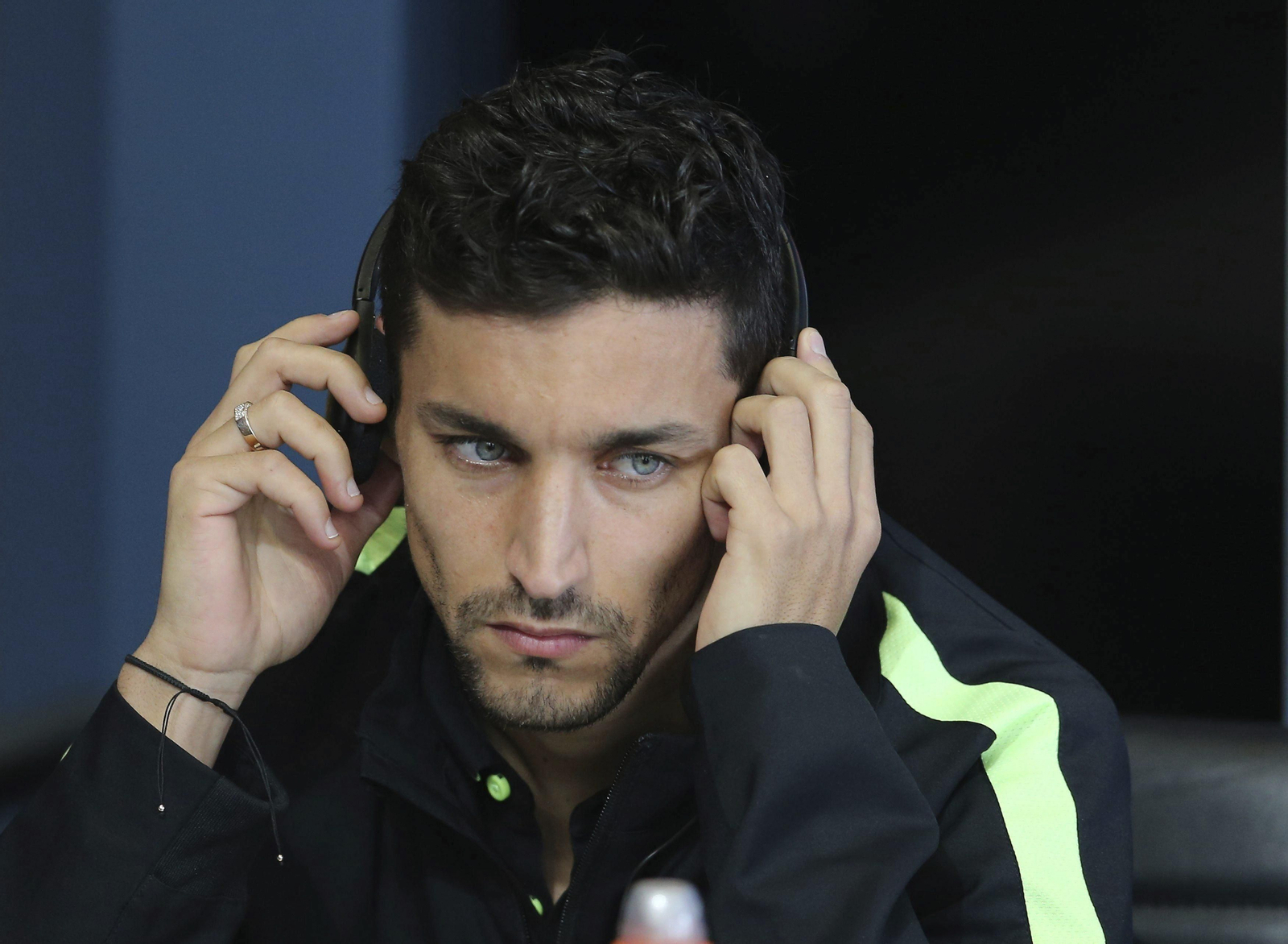 Jesús Navas, en una rueda de prensa como jugador del Manchester City.