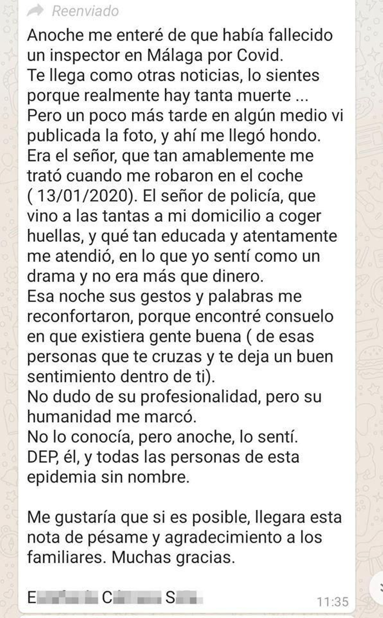 El mensaje al inspector linense Sebastián Sabariego que se ha hecho viral