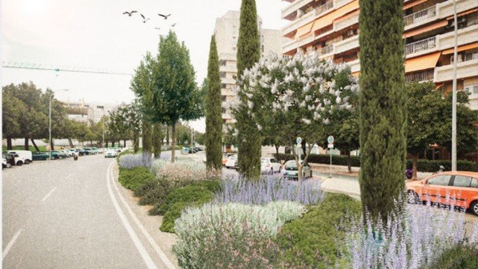 Recreación de la reforma paisajística en Presidente Adolfo Suárez.