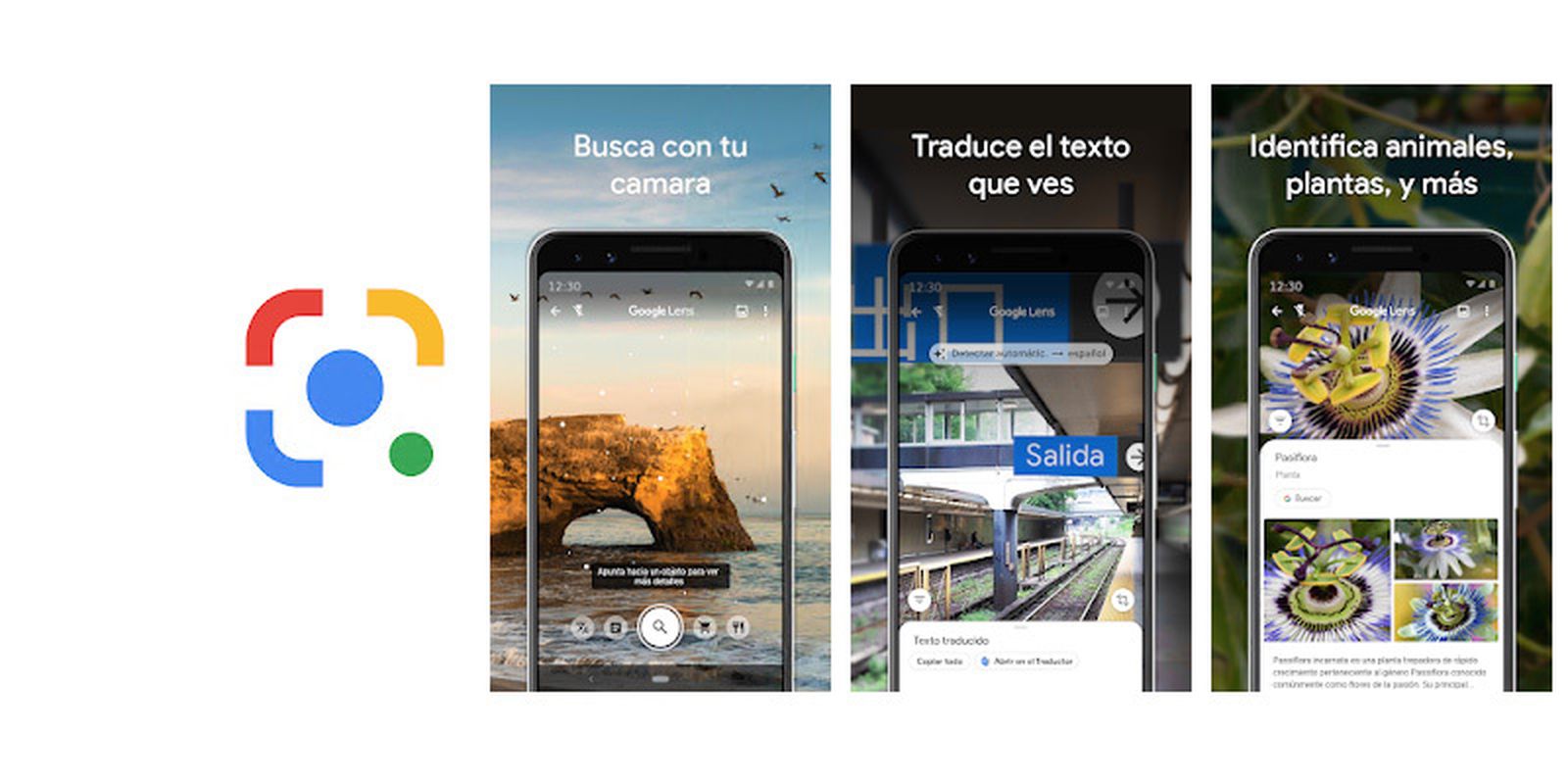 Logo de Google Lens con algunas de sus utilidades