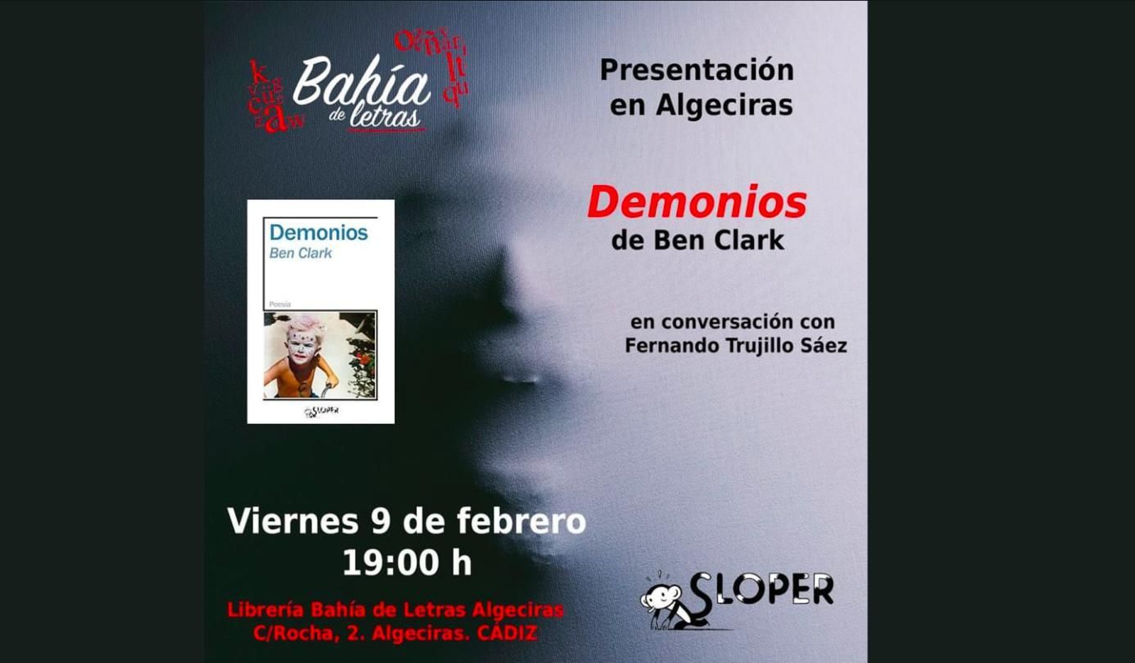 Cartel presentación del poemario de Ben Clark