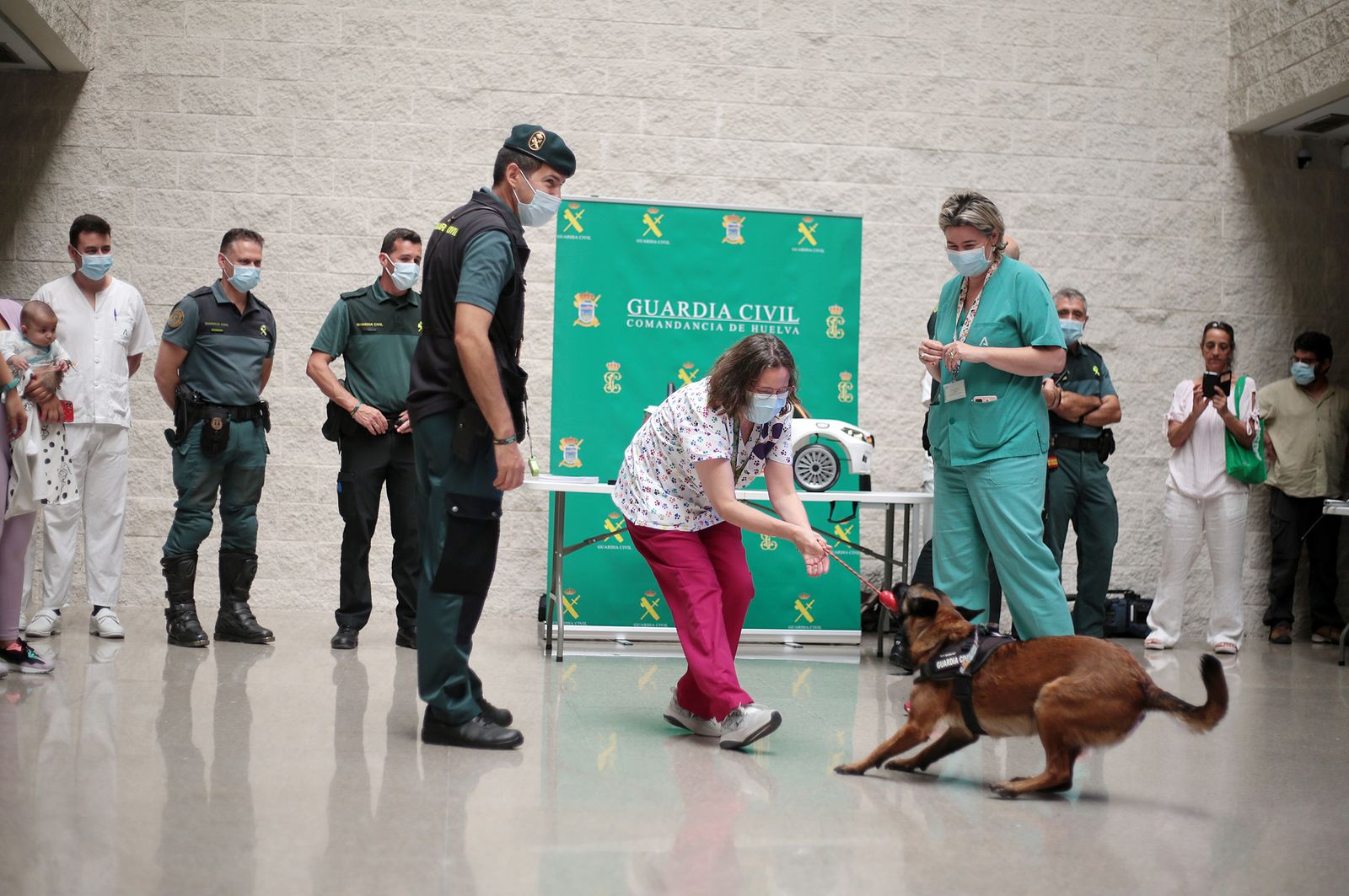 Imágenes de la exhibición de la Guardia Civil en el Hospital Juan Ramón Jiménez con motivo del 35 aniversario de la incorporación de la mujer