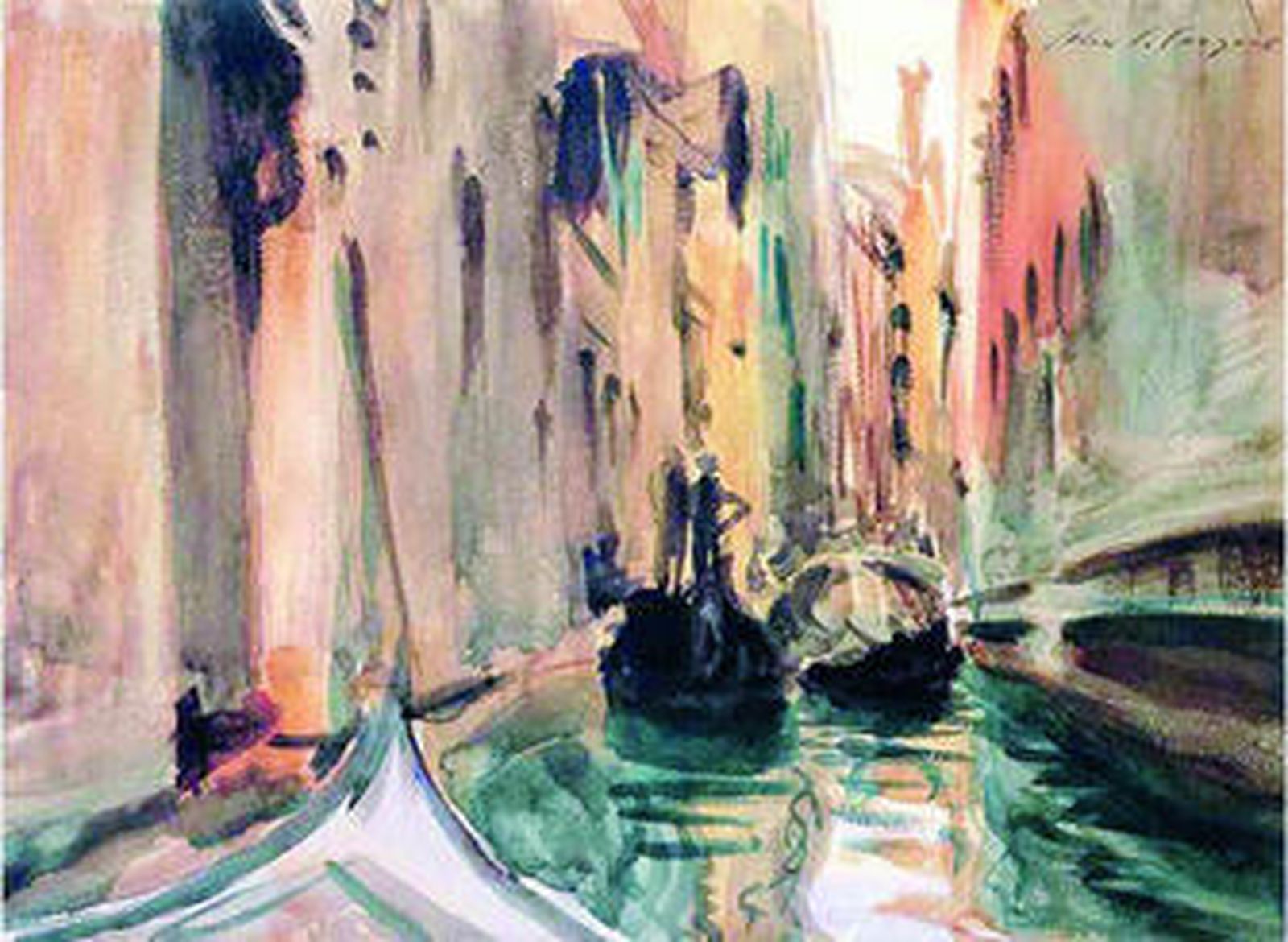 Acuarela de un canal veneciano, obra del pintor norteamericano, de origen florentino, John Singer Sargent.