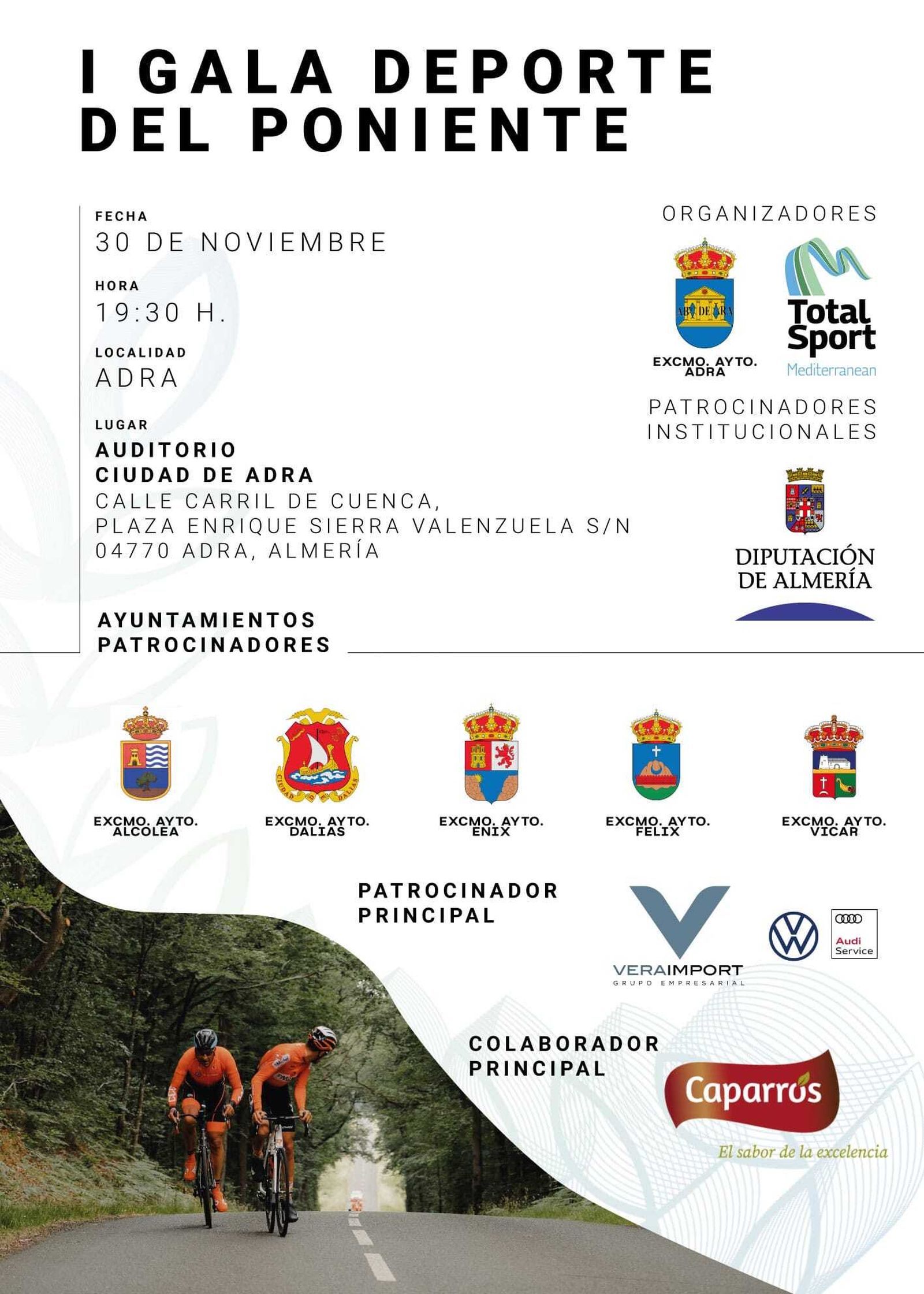 Cartel de los Premios Deporte del Poniente que se entregarán este jueves en Adra.