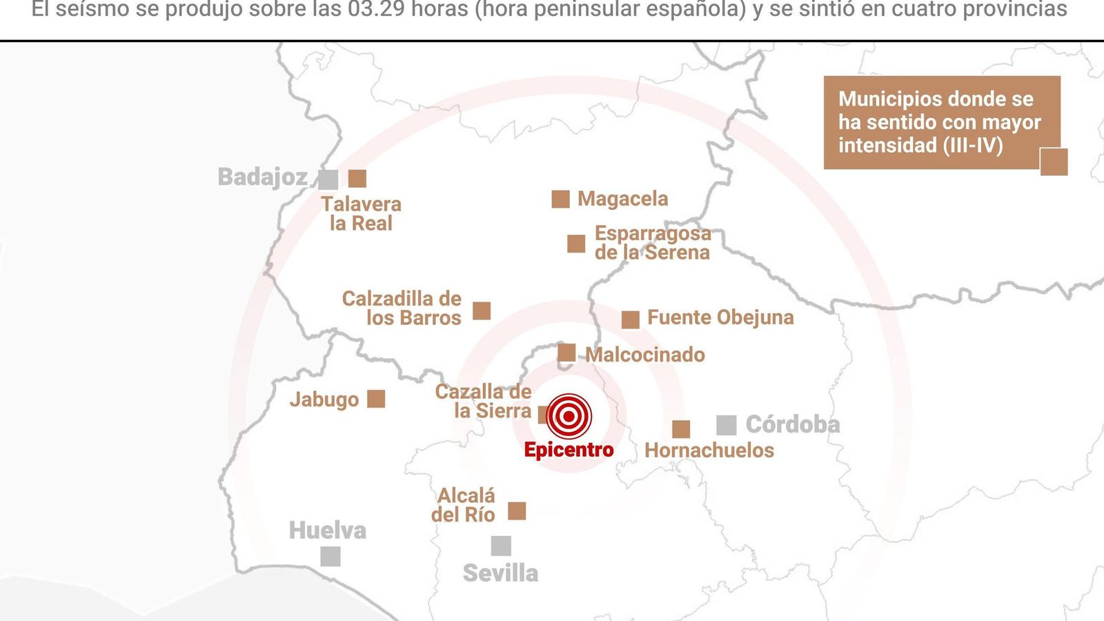 Municipios en los que se ha sentido el terremoto.