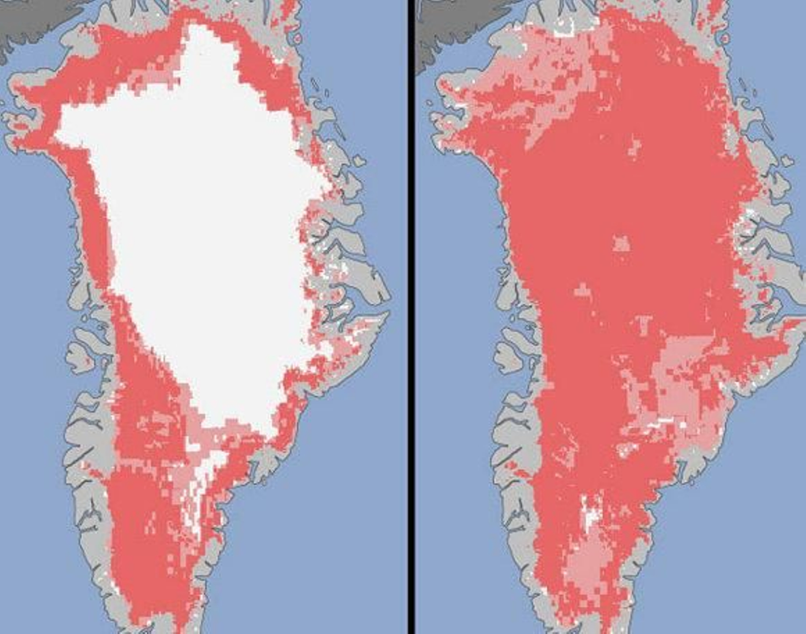 Groenlandia pierde durante el mes de julio la mayor parte del hielo que la recubre