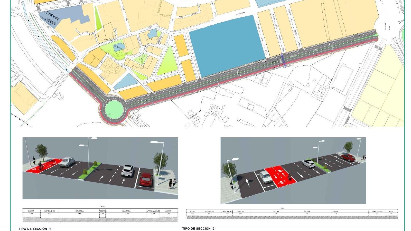 Plano de Germán Caos con su prolongación y un tramo de la Ronda Norte.