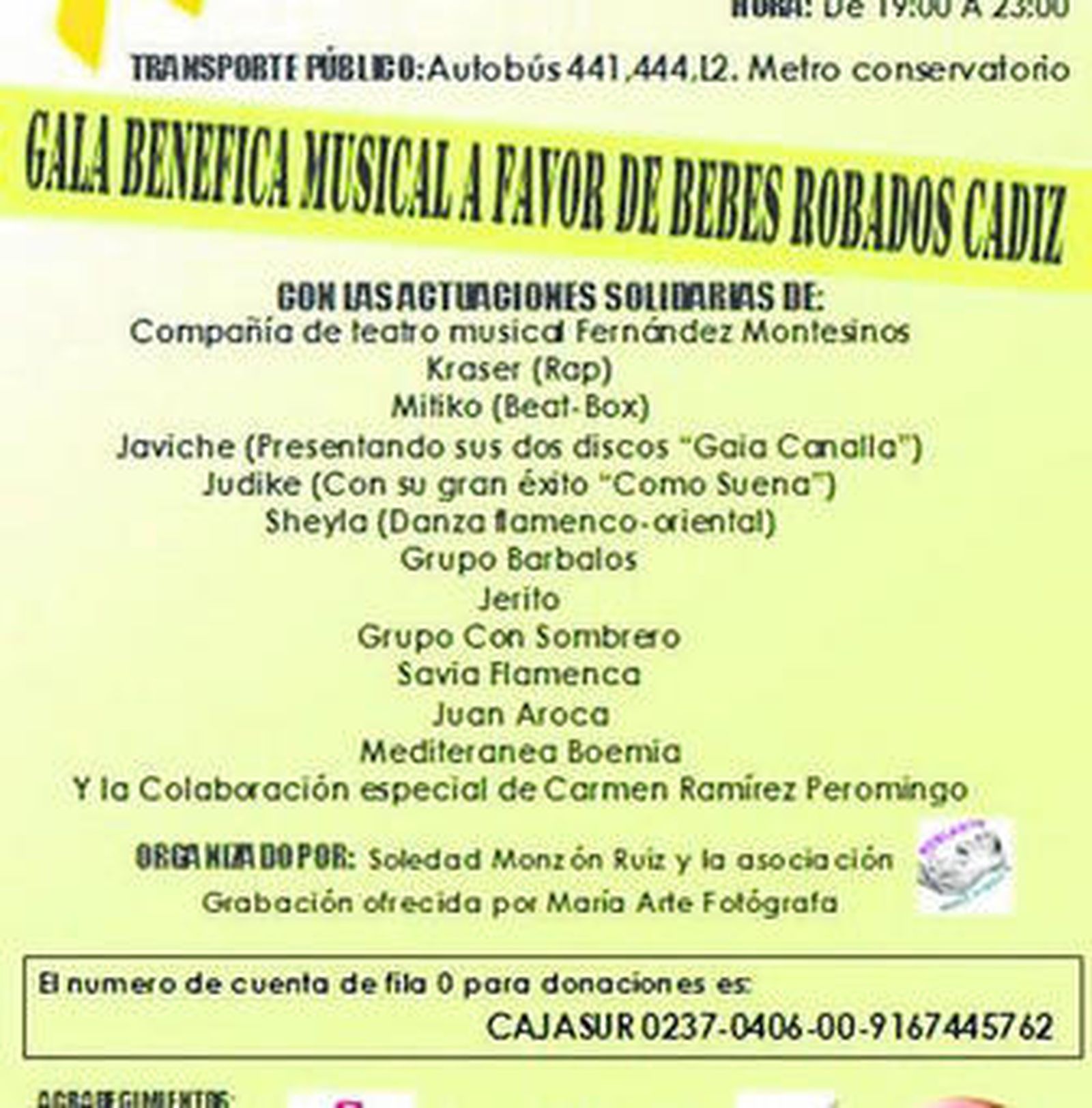 Cartel de una gala benéfica para los casos de Cádiz mañana en Madrid.