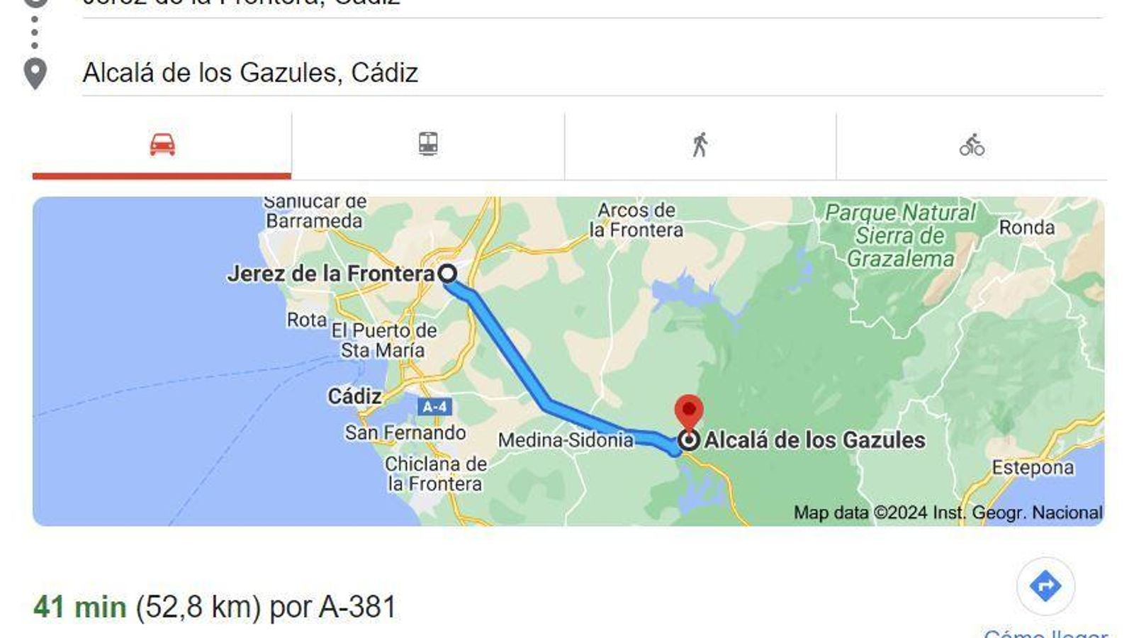 Distancia Jere z- Alcalá de los Gazules.