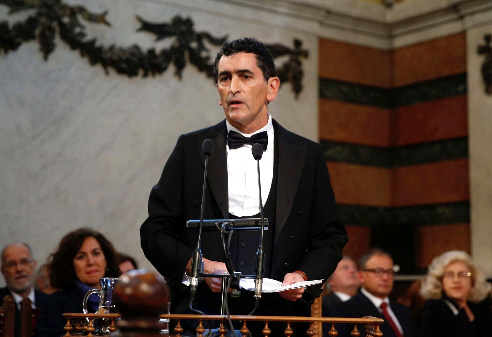 Juan Mayorga  (Madrid, 1965) durante la toma de posesión de su plaza en la RAE.