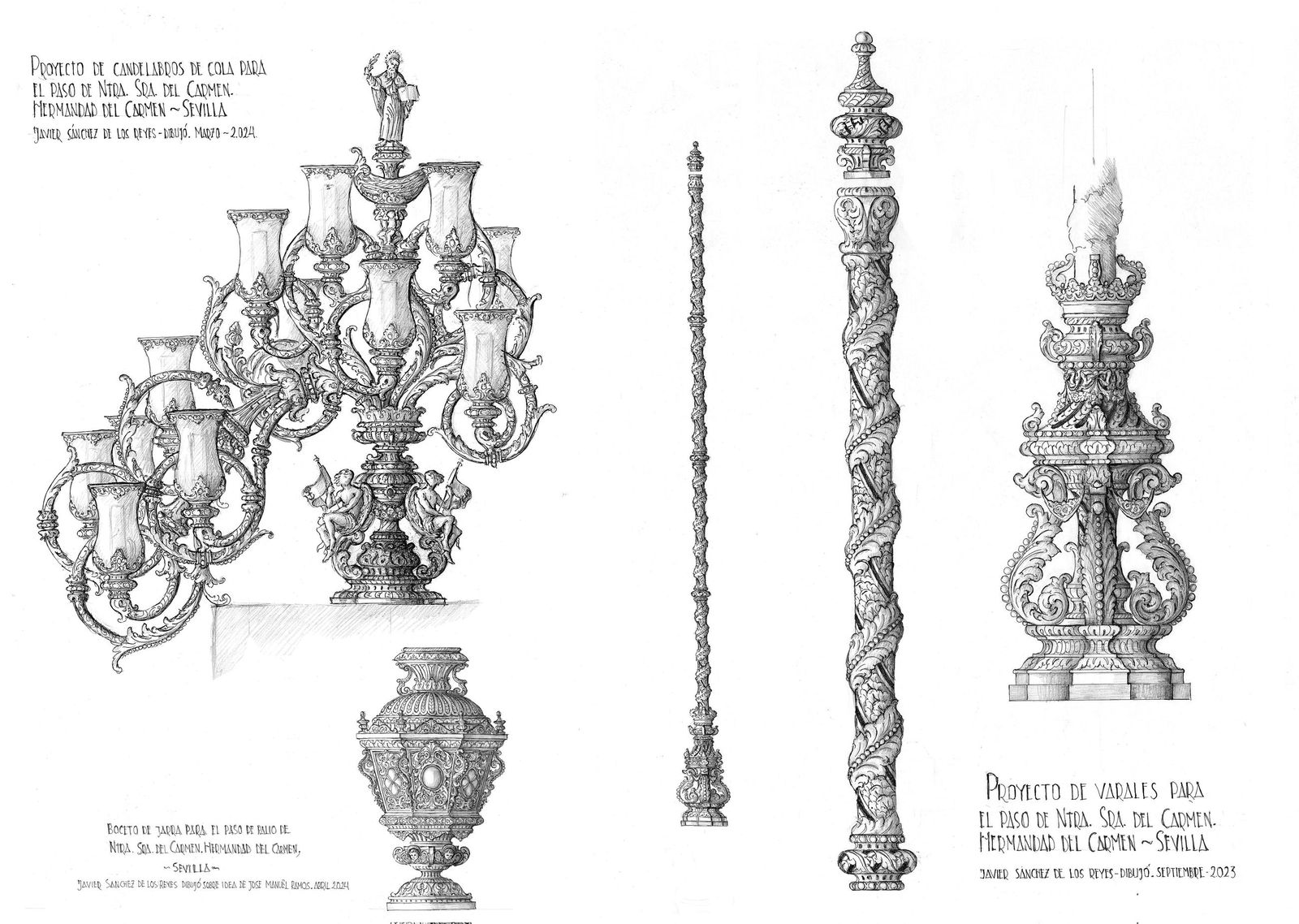 Diseño de los candelabros de cola y los varales