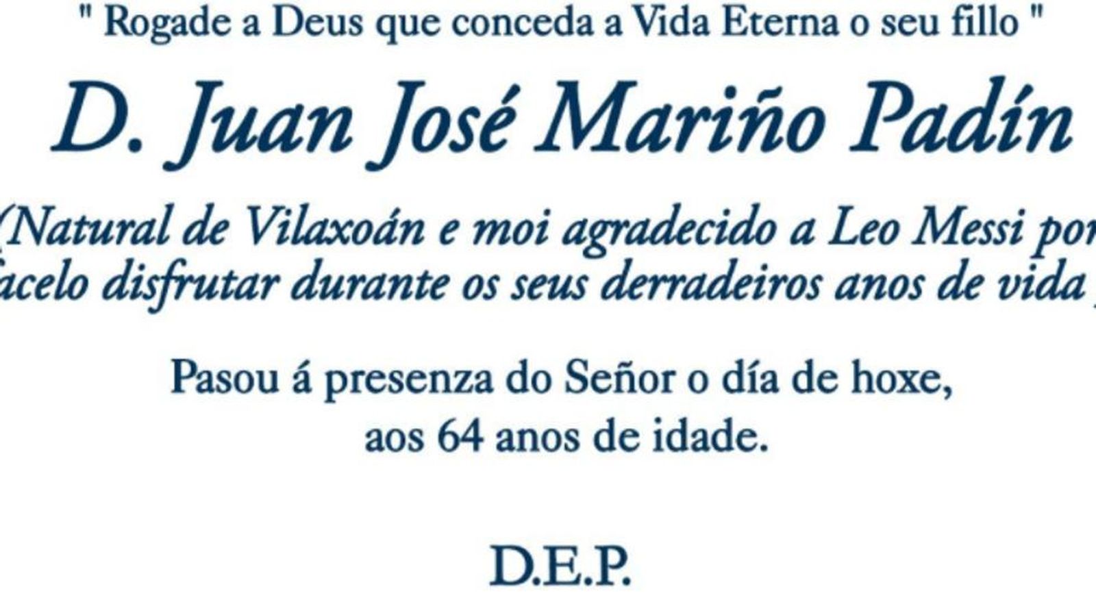 Esquela del seguidor fallecido de Leo Messi publicada en La Voz de Galicia.