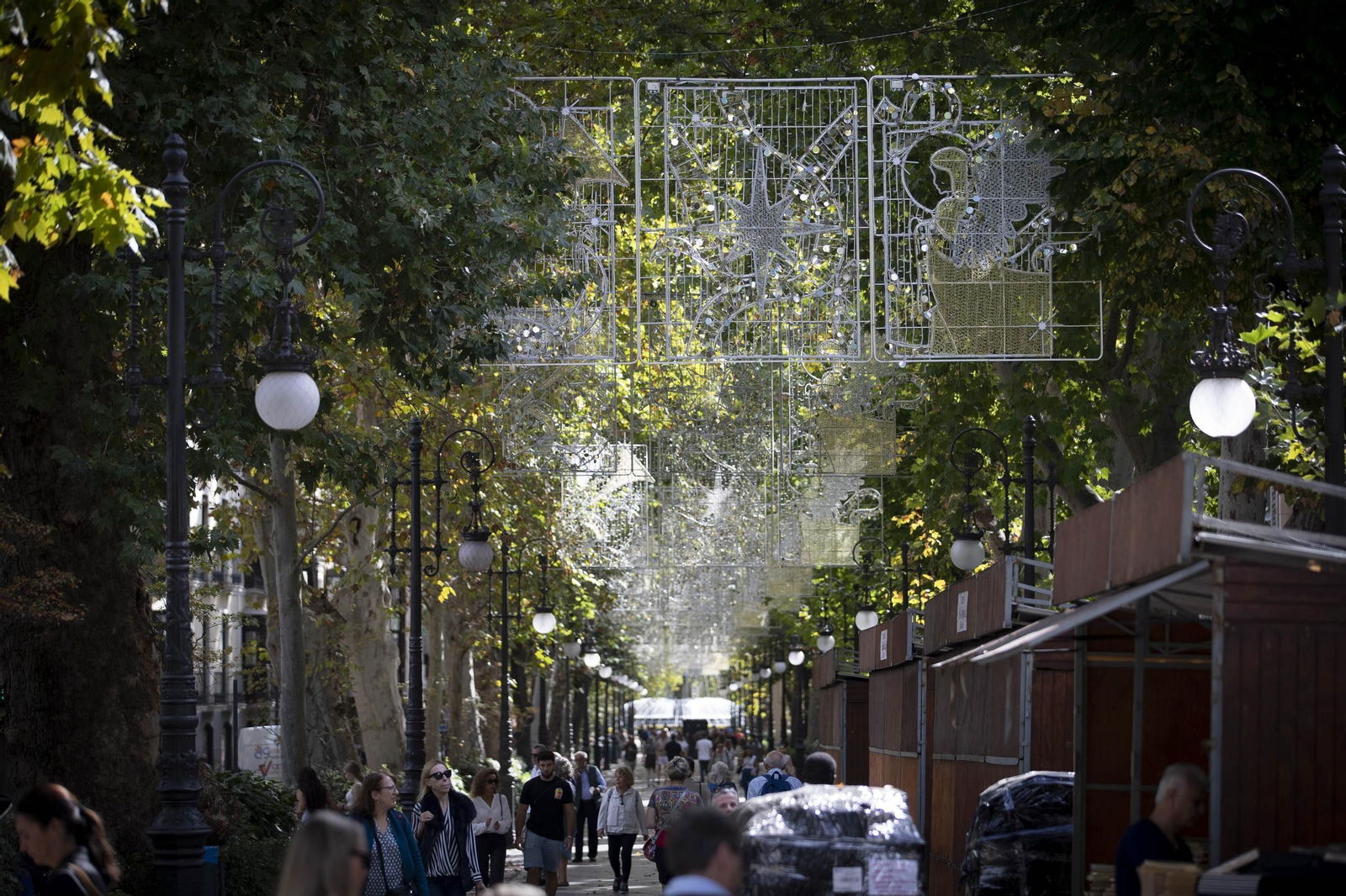 Colocación de las luces de Navidad en Granada.