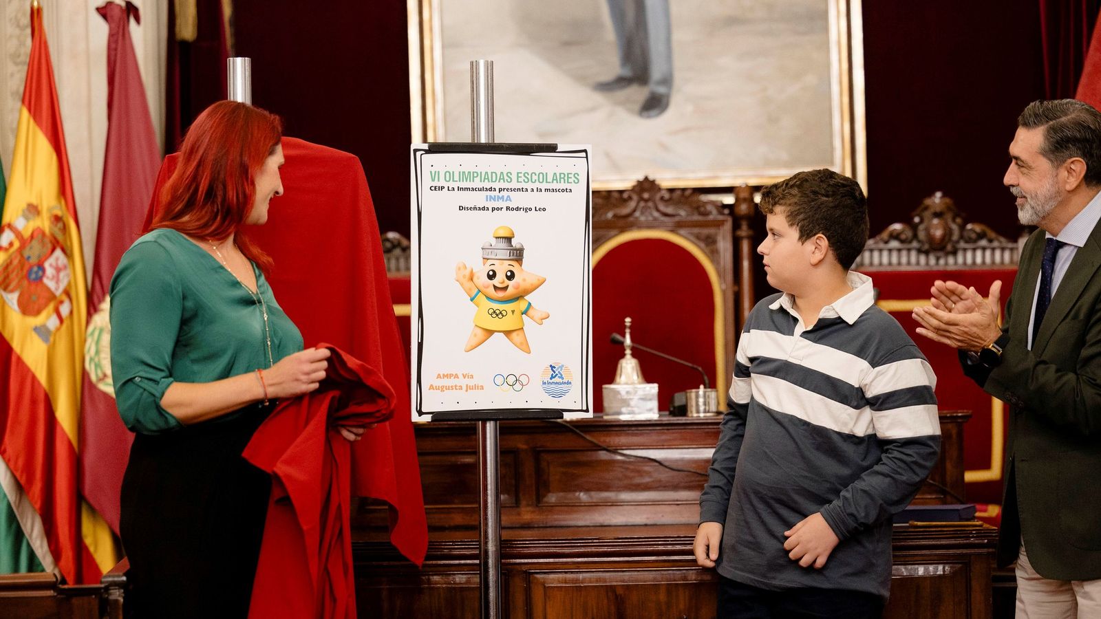 El cartel de las Olimpiadas presentado en el salón de plenos del Ayuntamiento de Cádiz en noviembre.