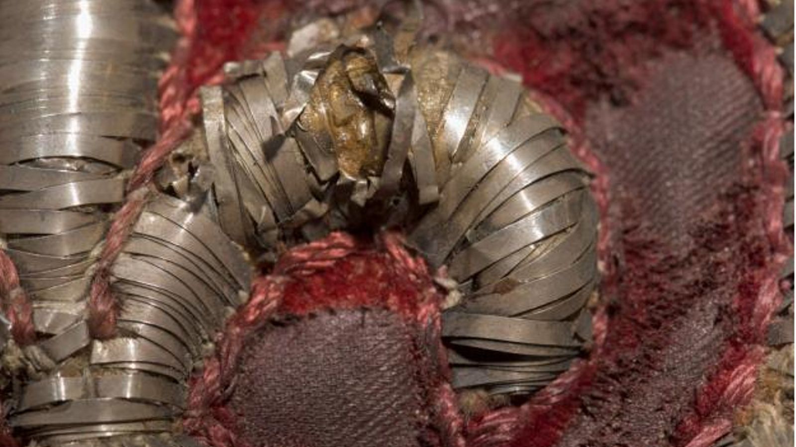 Detalle de una de las hojillas deterioradas del palio del Valle.