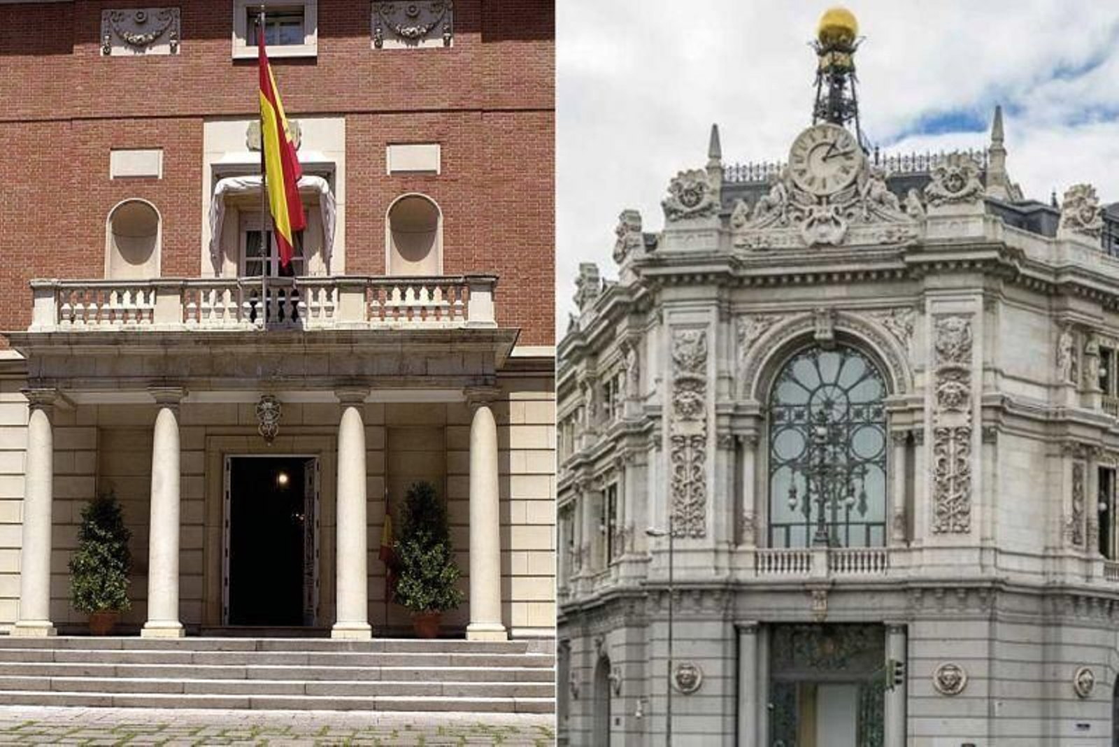 Fachadas del Palacio de la Moncloa y del Banco de España