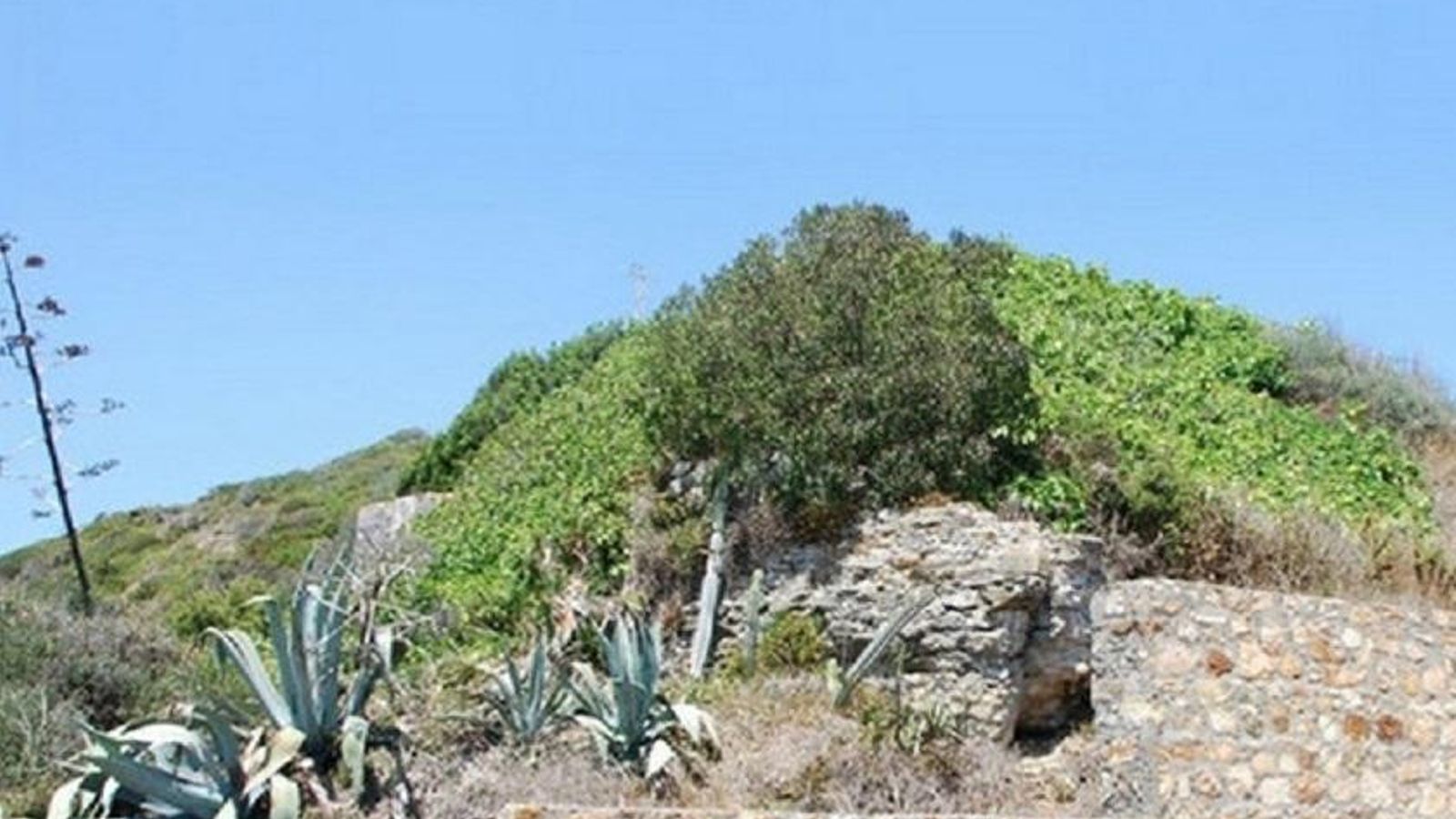 Uno de los escasos restos emergentes en superficie de la batería. Uno de los escasos restos emergentes en superficie de la batería.