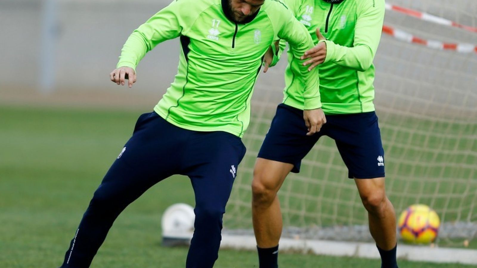 Quini y Fede Vico, durante el entrenamiento del miércoles