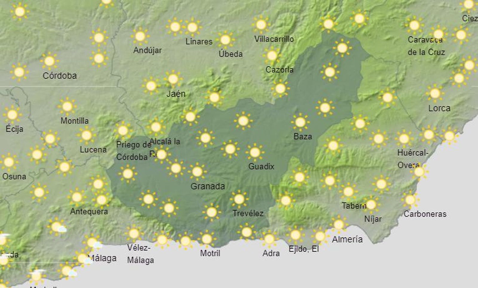 Mapa de previsión meteorológica para este viernes 27 de mayo en Granada
