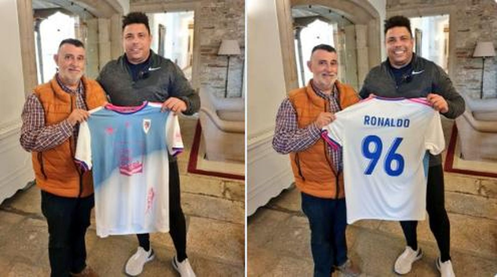 Ronaldo recibe la camiseta del Compostela con el número 96