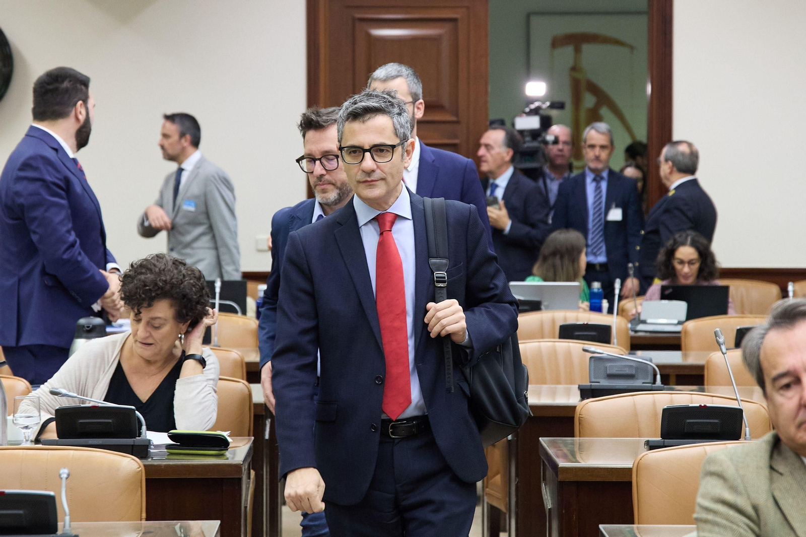 El ministro de la Presidencia, Relaciones con las Cortes y Justicia, Félix Bolaños , a su llegada a la elección de la Vicepresidencia Primera de la Comisión de Justicia.