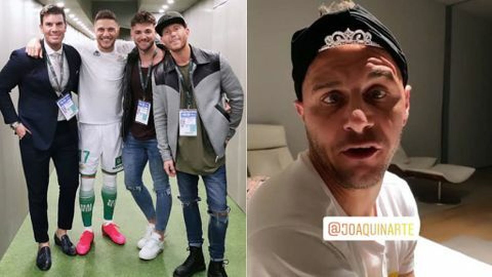 Joaquin con los participantes de 'La isla de las tentaciones' en el Benito Villamarín