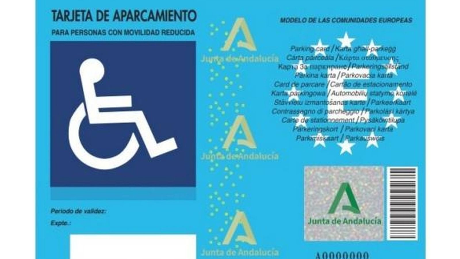 Tarjeta de aparcamiento para personas con movilidad reducida de Andalucía