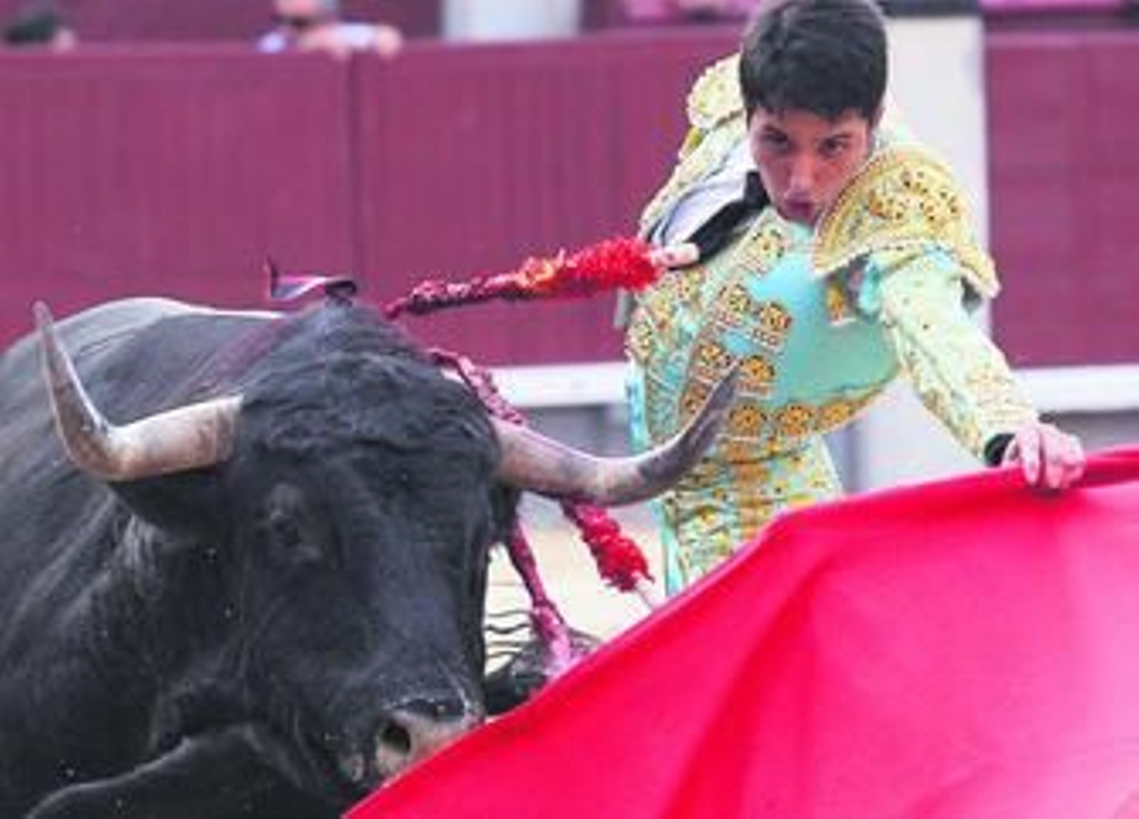 Javier Castaño, en un natural, tras la tremenda voltereta que le había dejado conmocionado. Javier Castaño, en un natural, tras la tremenda voltereta que le había dejado conmocionado.