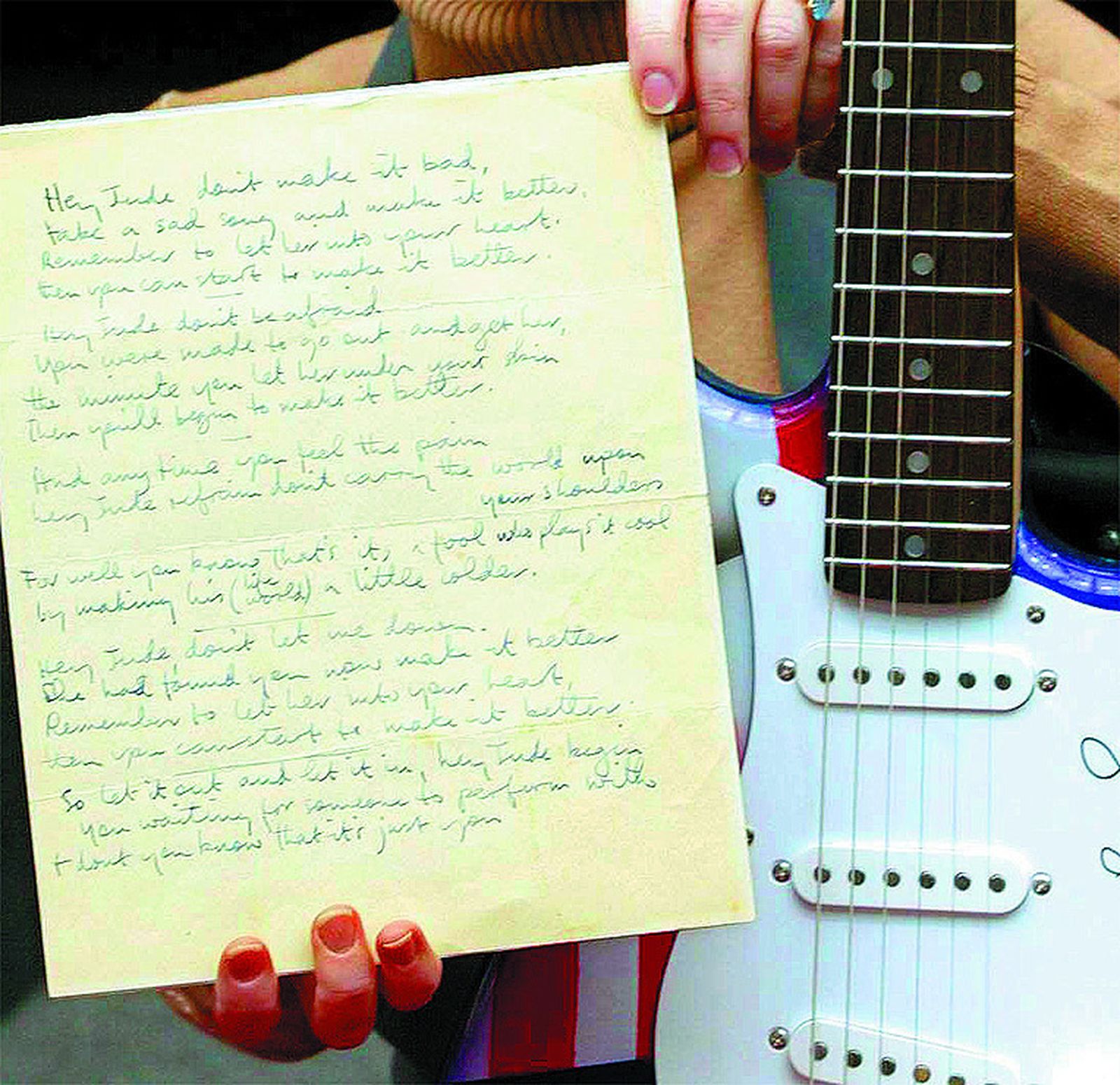 Manuscrito de la letra de 'Hey  Jude'.