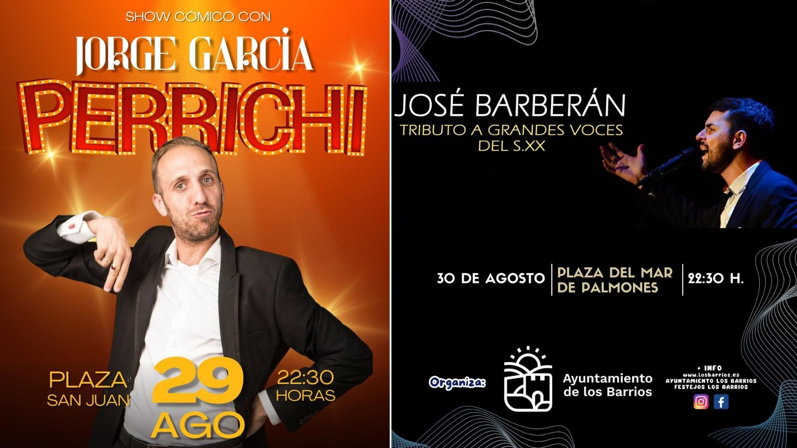 Los carteles de las actuaciones de Perrichi y José Barberán.