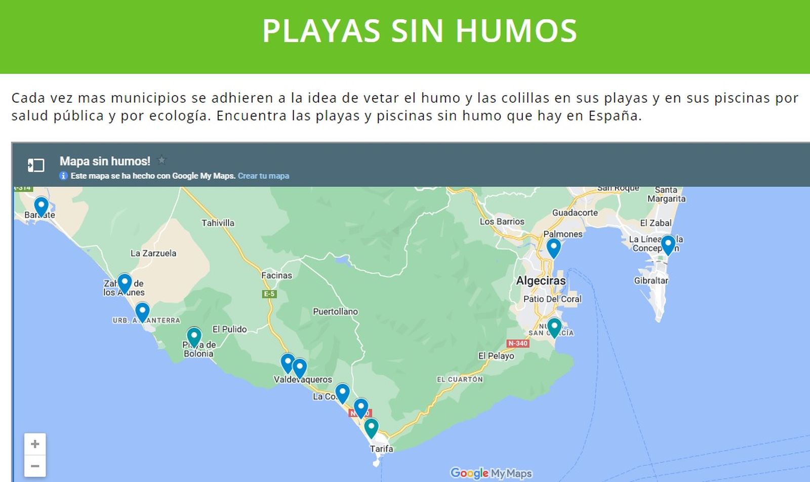 Encuentra las playas y piscinas sin humo que hay en el Campo de Gibraltar.
