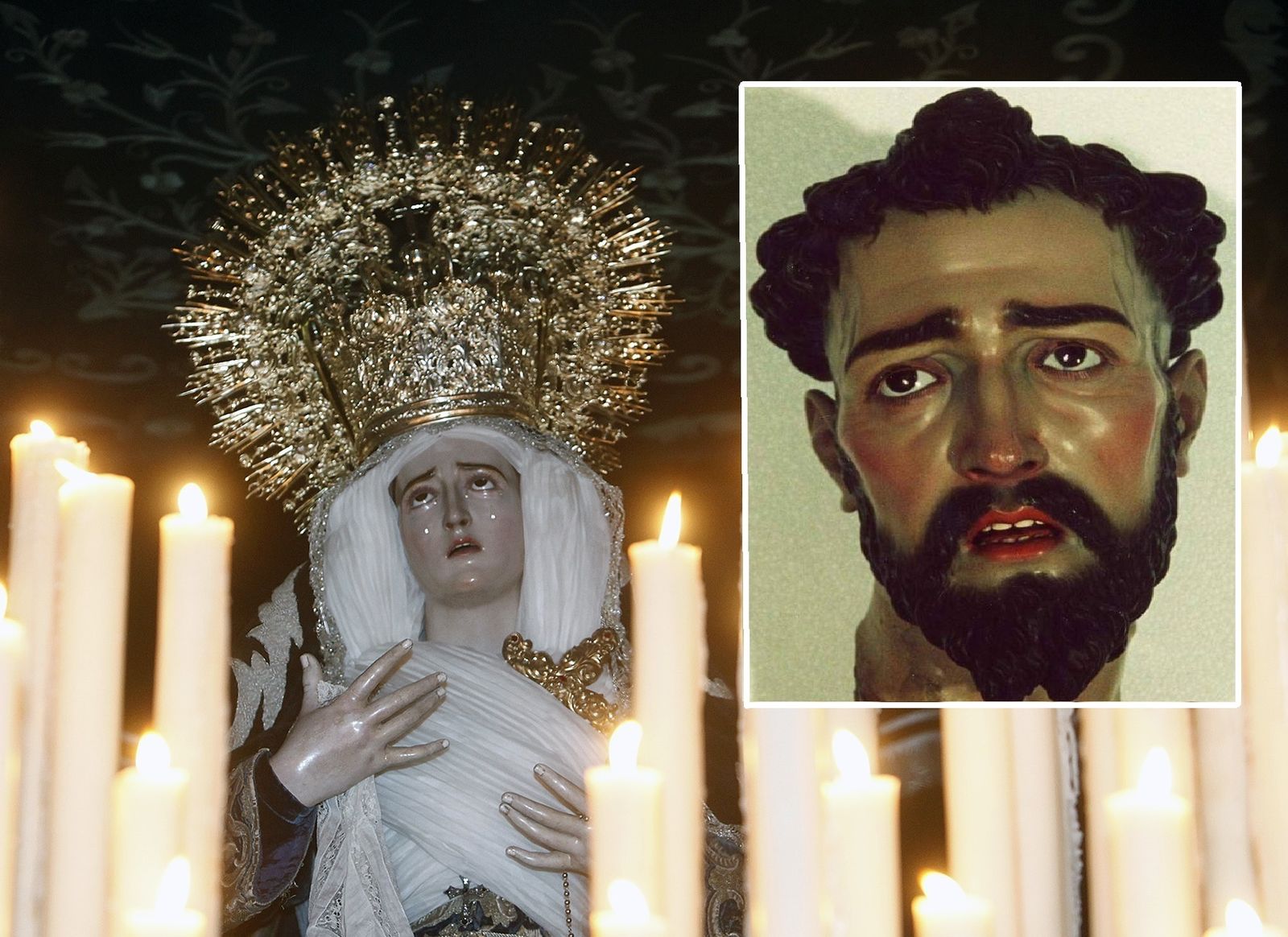 La Virgen del Mayor Dolor de Buena Muerte. Y a la derecha, la imagen de San Francisco de Luis Salvador Carmona