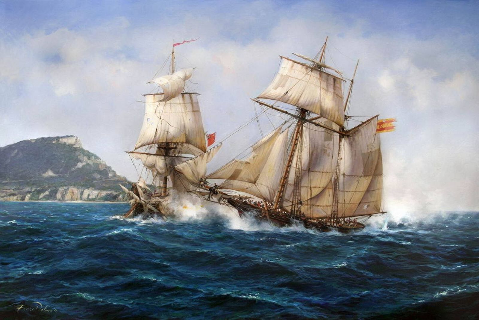 'Presa frente a Gibraltar', pintura de Augusto Ferrer Dalmau.