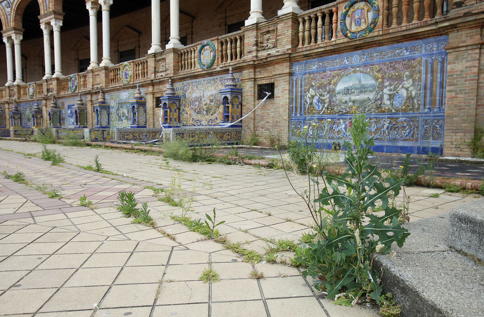 Abandono en la Plaza de España por el confinemiento