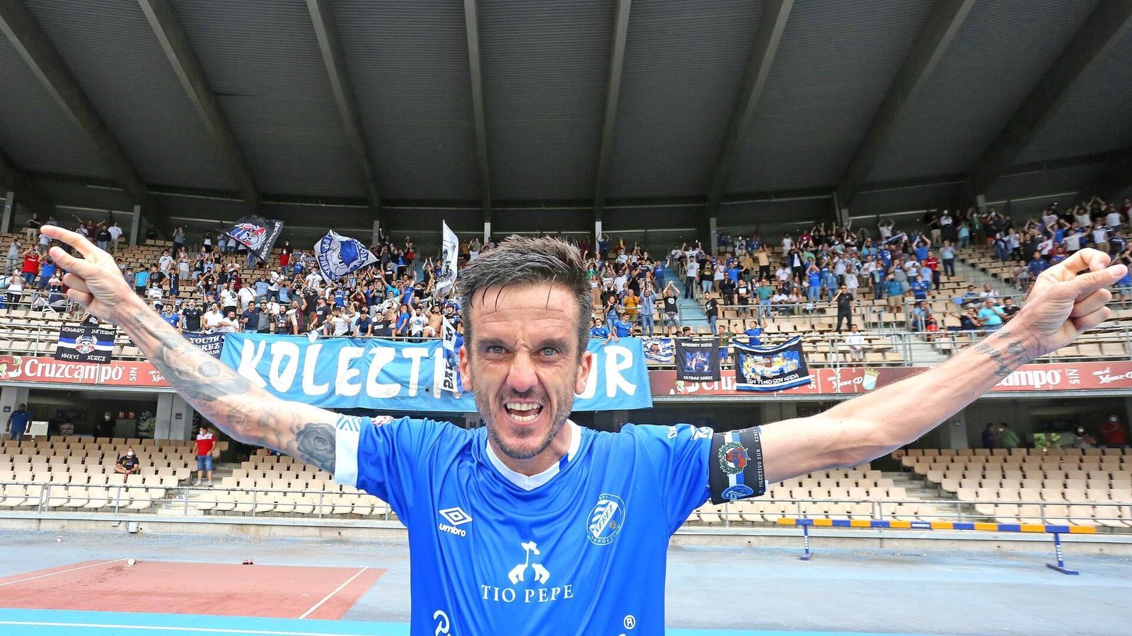 Bello celebra el gol que le hizo esta pasada temporada al filial de Las Palmas.