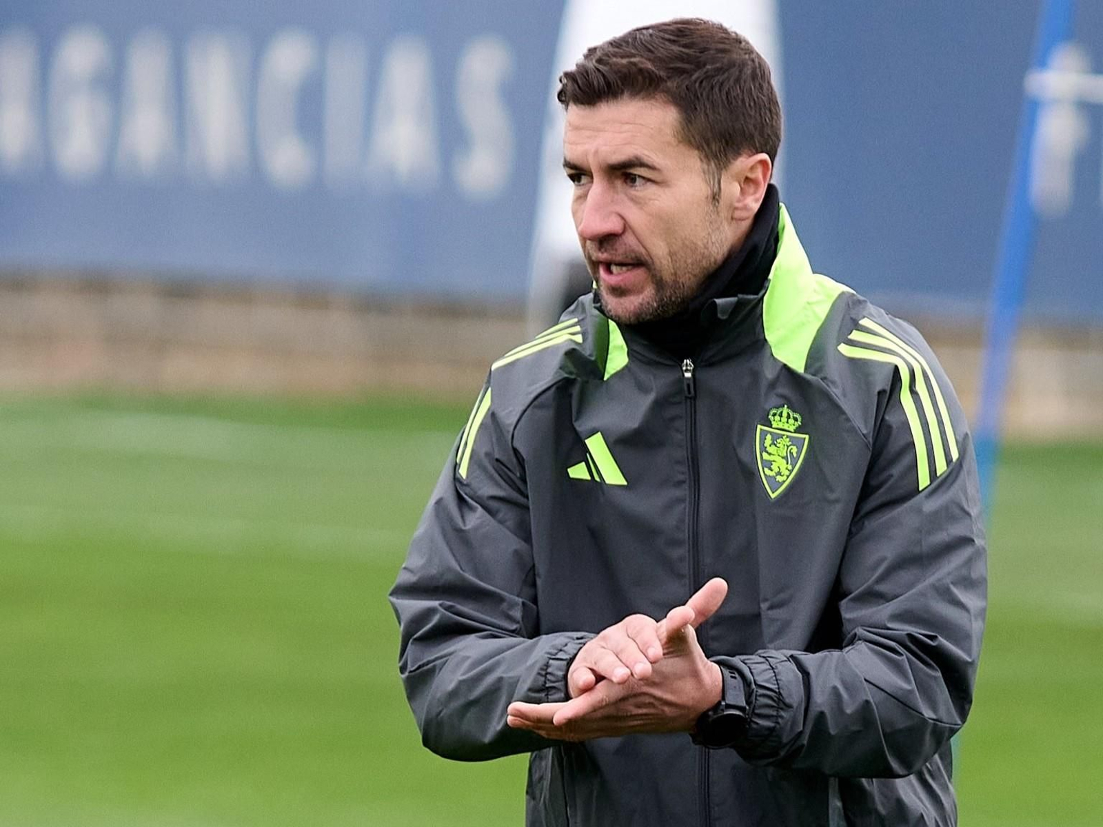 Gabi Fernández, en su primer entrenamiento con el Real Zaragoza.