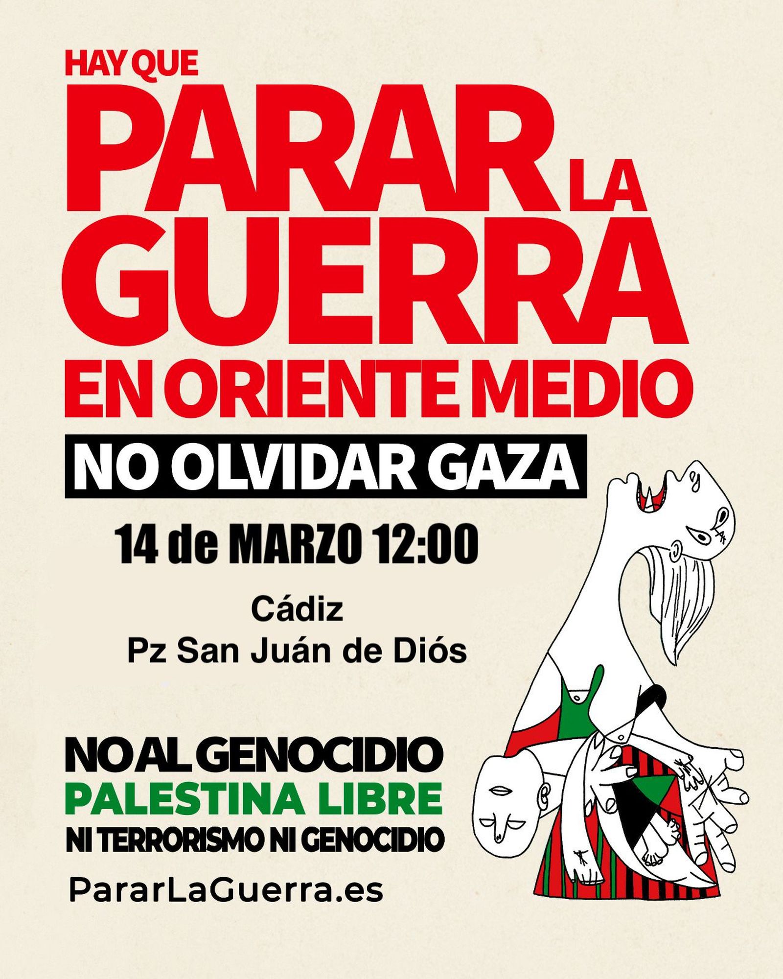 Cartel de las concentraciones del 14 de marzo para parar la guerra en Oriente Medio.