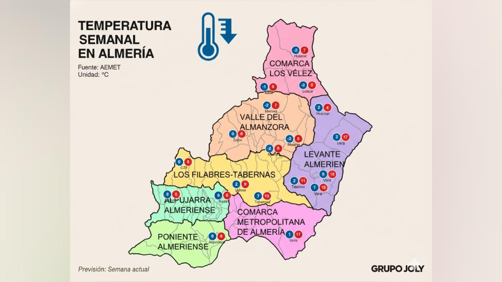 Mapa del tiempo en la provincia de Almería para esta semana.