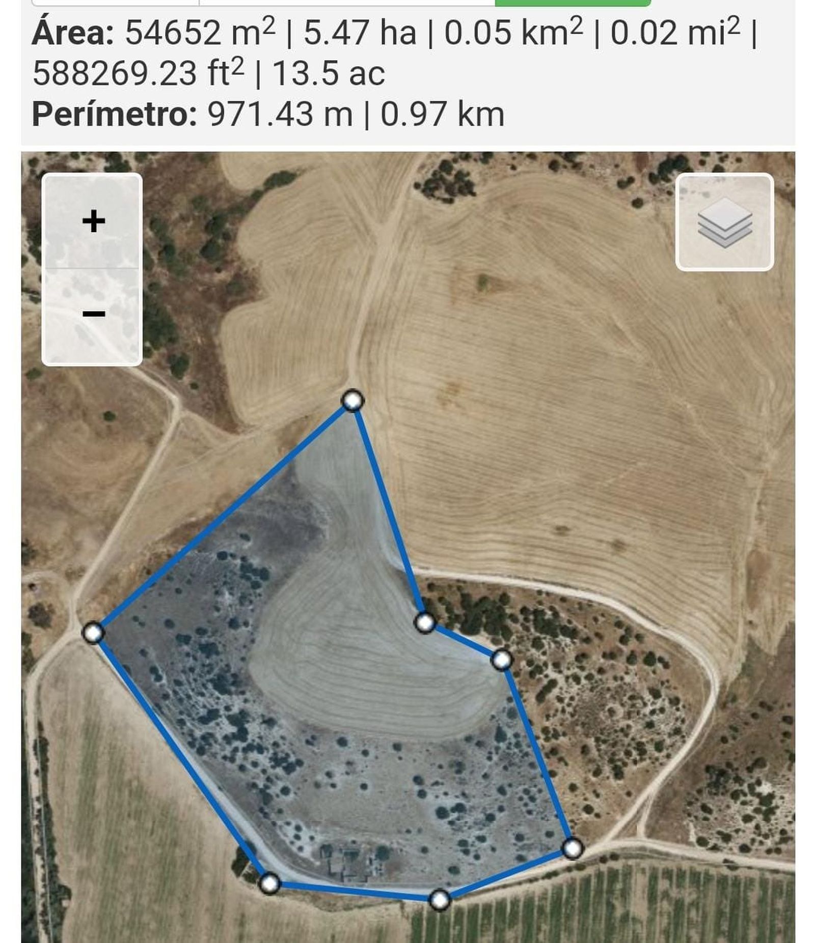 Gráfico facilitado por Bomberos de Jerez con la superficie quemada por el incendio en La Ina