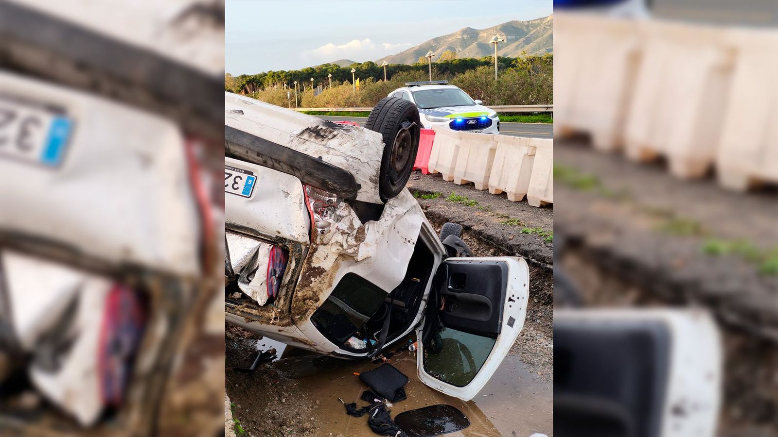 Lugar del accidente con uno de los coches implicados.