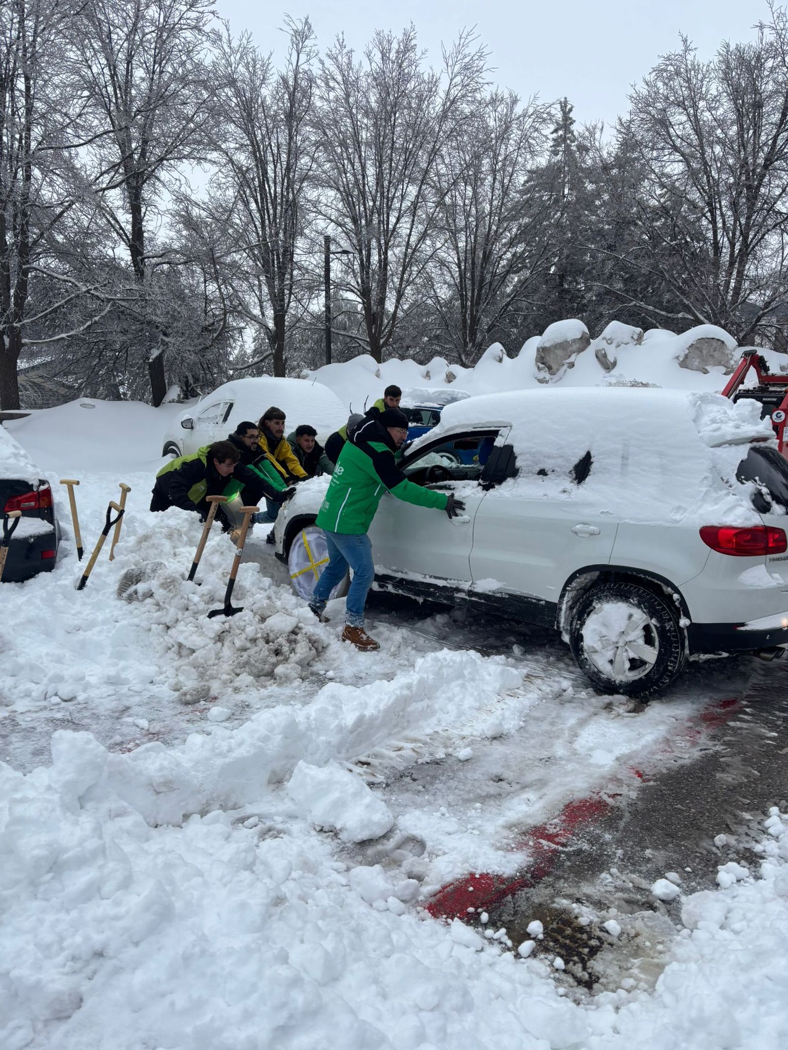 Varias personas sacan los coches sepultados por la nieve