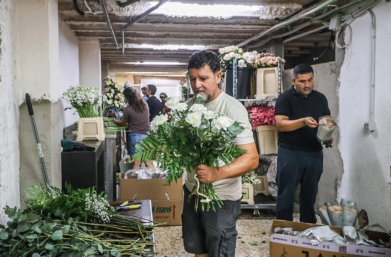 Imágenes de los preparativos florales para la Magna Mariana, en el taller de Antonio Rivera