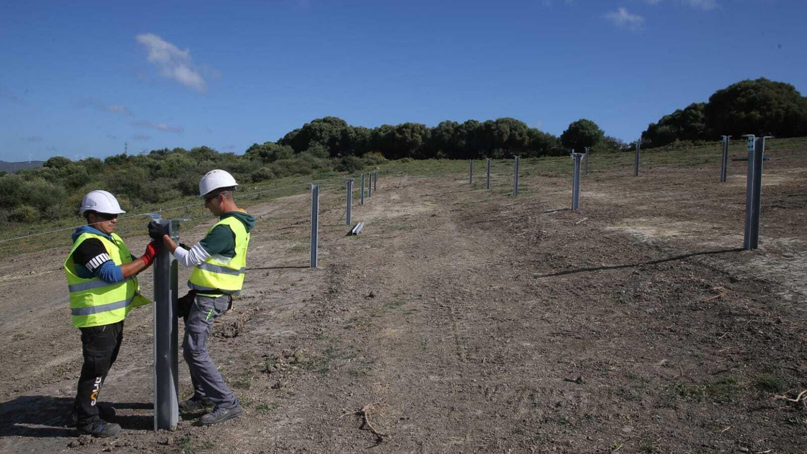 Tareas de construcción del parque fotovoltaico en Los Barrios, este lunes. Tareas de construcción del parque fotovoltaico en Los Barrios, este lunes.