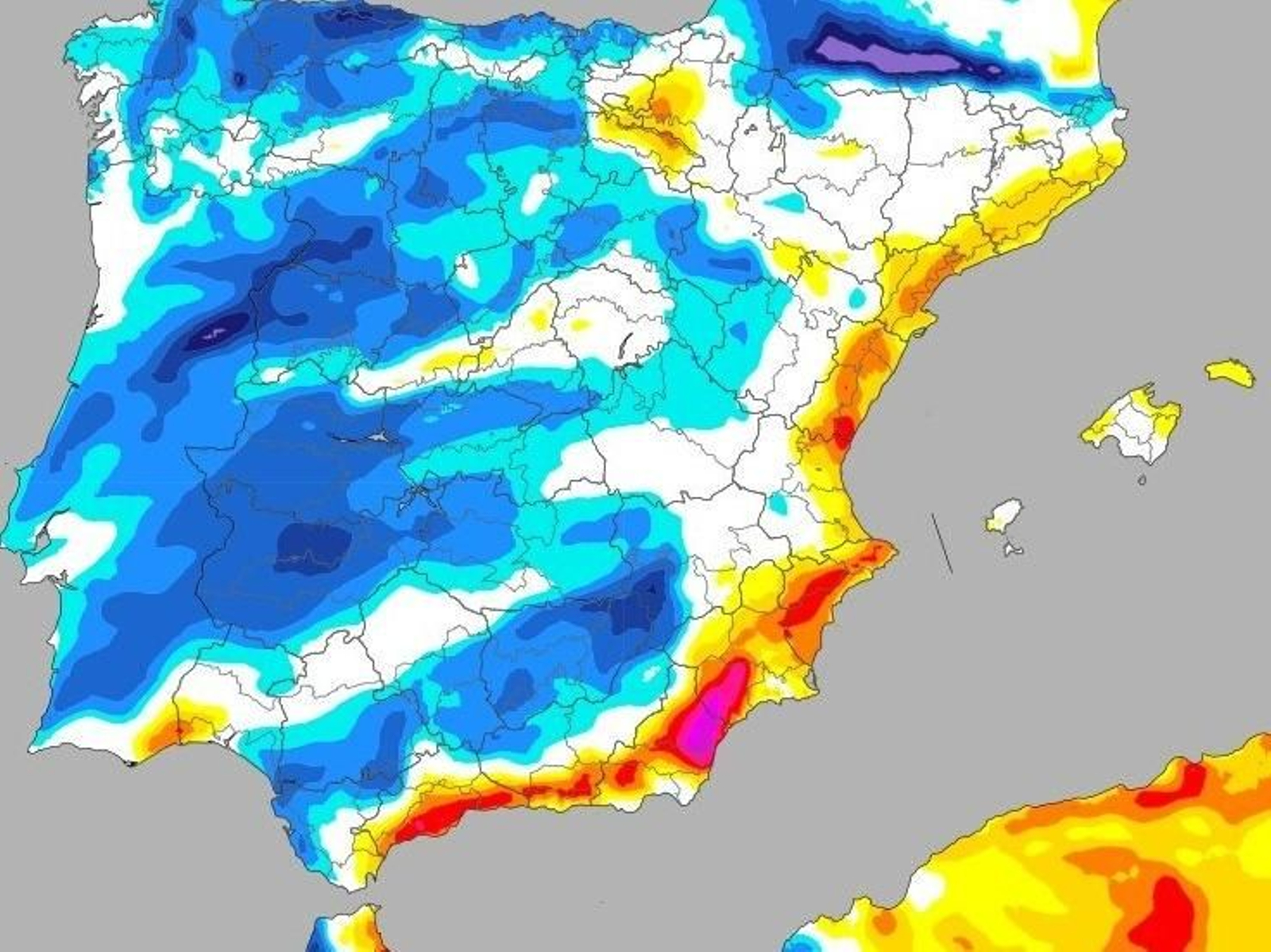 Mapa de la variación en grados de las temperaturas con respecto al día anterior